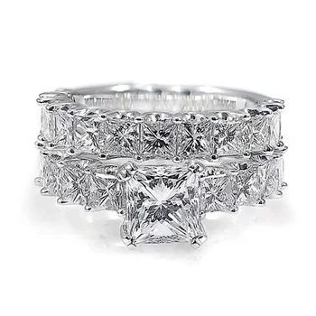 Huitan Moda de Luxo Princesa Corte CZ Anéis de Promessa para as Mulheres de Cristal de Noivado alianças de Casamento 2Pcs Conjunto de Jóias por Atacado Lotes