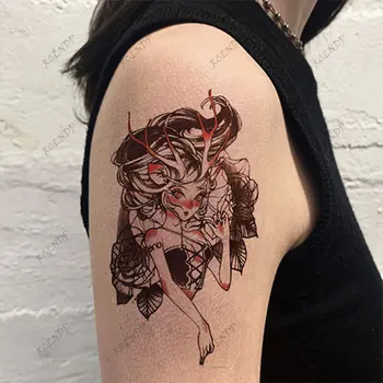 Impermeável da Etiqueta Temporária Tatuagem Anime Rosa de Chifre de Veado Cartoon Sexy Mal da Menina de Flor Falsa Tatoo Flash Tatto para Mulheres, Homens