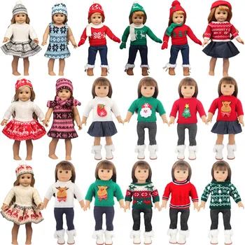 Inverno Boneca Roupas de Bebê Renas Árvore Vestido Camisola do Natal Terno Ajuste de 18 Polegadas Garota Americana Roupas de Boneca e Acessórios,Presente