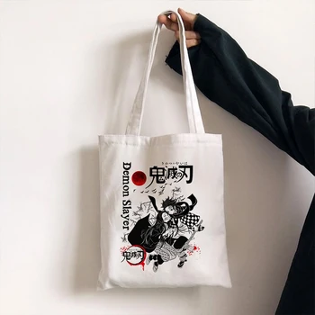 Japão Anime Demon Slayer Impressão Shopper Sacos De Compras, Bolsa Sacola Saco De Ombro De Lona Sacos De Grande Capacidade, A Faculdade,O Transporte Da Gota