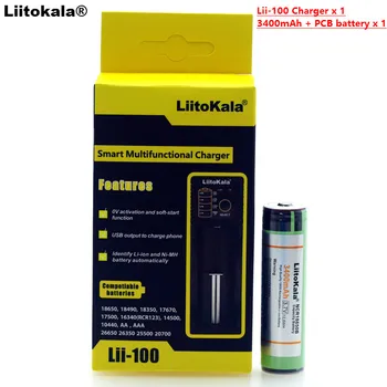 Liitokala lii-100 1,2 V 3.2 3.7 V V Carregador+1PCS Proteção NCR18650B 3400mAh 18650 Bateria Recarregável Com PCB