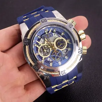 Luxo Grande dial Esqueleto lnvicta Relógios de Homens, Pulseira de Borracha, Multifunção Moda Homens Relógio de Pulso Relógio Masculino reloj hombre