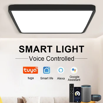 Lâmpada de Teto LED Quadrado de Tuya Smart App Alexa Google Voice Controle Remoto Luzes de Teto Para Casa Quarto Sala Cozinha