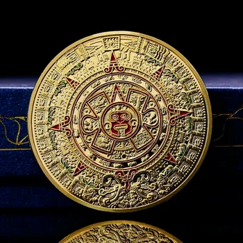 Maia, Asteca Calendário Virtual Medalha Da Pintura Do Metal De Artesanato Arte Da Profecia De Cultura De Ouro A Moeda De Coleção Moedas Colecionáveis