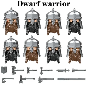 Medieval Militares Conjuntos Knight Soldado Figuras Mini Tijolos Anão Guerreiro Protetor De Longa Machado De Longo Martelo Brinquedos De Armas Para Childern