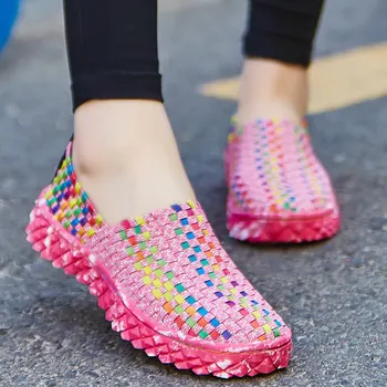 Mulheres Sapatos de Verão Feminino Sapatos Mokassin Moda Colorida Senhoras Casuais Sapatos de Tecido Respirável Tênis Plus Size 35-44