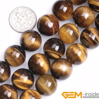 Natural de Pedra de Gema Amarela Olho-de-Tigre Rodada Solta Pérolas Para confecção de bijuteria Fio 15