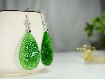 Natural oco handcarved verde jade brincos com 925 prata esterlina 925 brincos jóias brincos para mulheres brincos