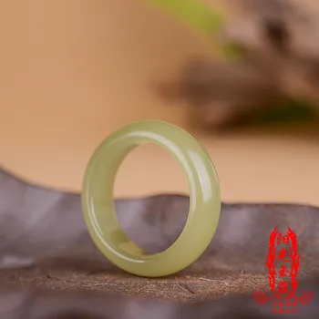 Natural100 reais%verde amarelo hetian jade anel artesanal de escultura simples anel de jade mulheres da festa de casamento de dom jóias anéis para homens