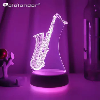 Nova Ilusão 3d Bebê Luz da Noite Instrumento Musical de Led do Sensor de Toque Mudança da Cor do Nightlight para Decoração de Quarto de Lâmpada Saxofone
