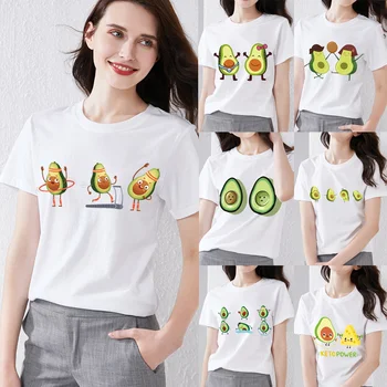 Nova das Mulheres T-shirt Harajuku 2021year Cartoon Abacate Imprimir T-shirt da Moda Bonito O-pescoço Senhoras Suave e Versátil Mangas Curtas