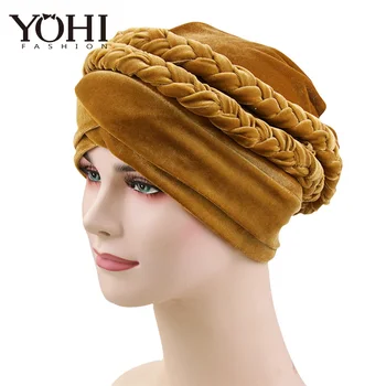 Novo Estilo as Mulheres de Veludo trança Bandanas Headwear Cap Turbante Muçulmano Acessórios para o Cabelo Moda Senhoras de Quimio Pac