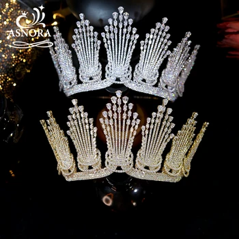 Novo Nupcial Tiara Grande Diadema Acessórios Do Cabelo Do Casamento Jóias De Luxo Zircônia Coroa De Rainha De Concurso De Louros Chapelaria Para Mulheres