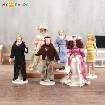 Novo！Casa de bonecas em Miniatura Vitoriana Boneca de Pessoas Modelo de Vestido da Menina Boneca Estilo Britânico Uniforme Menino cor-de-Rosa da Menina Boneca Modelo com Suporte