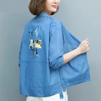 O coreano Moda de Roupas femininas 2021 Impressão Jaquetas Com Zíper Primavera Jaqueta de Todos-Jogo de Verão, Protetor solar Casaco Fino Veste Femme