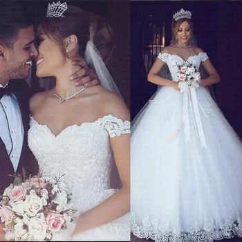 O mais Recente árabe Renda Off Ombro do Vestido de Casamento de 2022 V-pescoço Vestidos de Noiva Vestido De Noiva