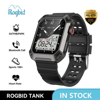 Rogbid TANQUE Militar Smartwatch Homens 5ATM Impermeável, Resistente ao ar livre Esportes Fitness Tracker Fazer Chamada a função Bluetooth Smart Watch