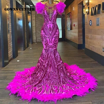 Rosa escuro de Cetim Laço de Baile, Vestidos de Preto Meninas Penas de Luxo, Vestidos de Noite 2023 Vestido Formal Senhoras de Vestidos De roupão Especial