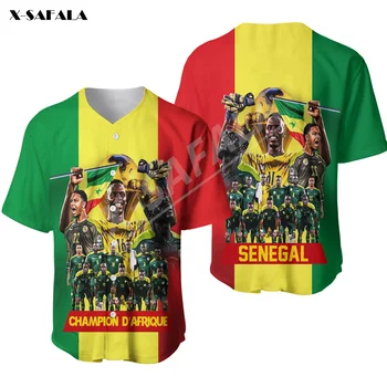 Senegal Champions League 2022 Impressão 3D de Malha de Fibra de Beisebol camisa Camisa Topo Tee Homens Streetwear Manga Curta Esporte