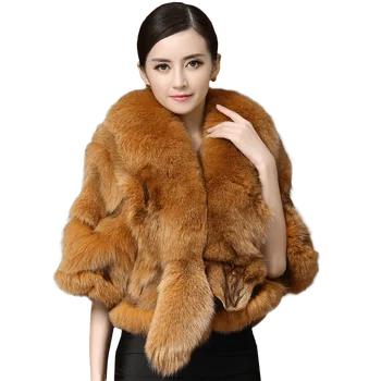 Senhoras Casaco de Pele Natural De Ponte de Mulheres Colete Fox Poncho de Casamento Fundo Pele Genuína Cabo de Inverno Real Fox Fur xaile