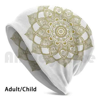 Sonho dourado Mandala Gorro de Cobertura Cap DIY de Impressão da Almofada Mandala de Ouro de Sonho Branco