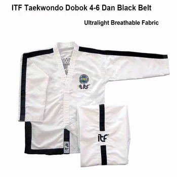Taekwondo ITF 1-6Dan Ultraleve Respirável Uniforme Branco Roupas de Manga Longa Adequação da Formação Dobok com Bordados Kimono Karate