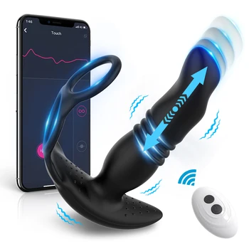 Telescópico Anal Vibrador para o Homem Anel peniano Bluetooth APP Homens masturbador Brinquedos Sexuais para Homens Gays Butt Plug Macho Massagem de Próstata