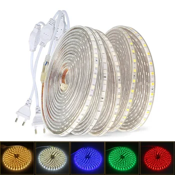 Tira do diodo de Luz de 5050 SMD, Fita Flexível LED String 220V UE Impermeável Branco Quente/Branco/Vermelho/Verde/Azul/RGB para Casa Dcoration