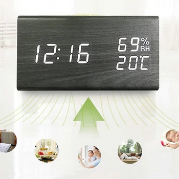 Umidade E Temperatura, Relógio Despertador Triângulo Relógio Digital LED de Madeira Relógio Despertador, Relógio de secretária USB/AAA Alimentado Mesa de Casa Decoração