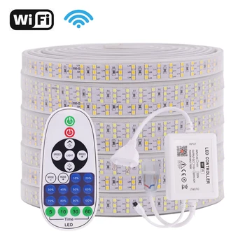 Wi-fi Dimmerable 276Leds/m Tira de LED 220V 240V UE Plug SMD 2835 Linha Três IP67 Impermeável Fita Flexível de Luz