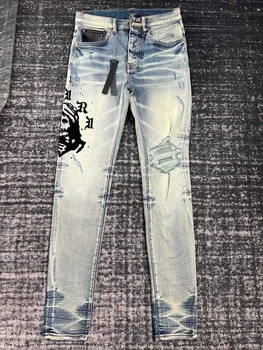 homens crânio imprime angustiado jeans